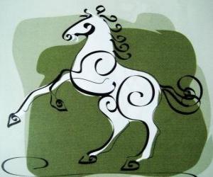 Puzzle Το άλογο, το σύμβολο του αλόγου, το έτος των αλόγων στην κινεζική αστρολογία. Το έβδομο ζώων της κινεζικής Zodiac
